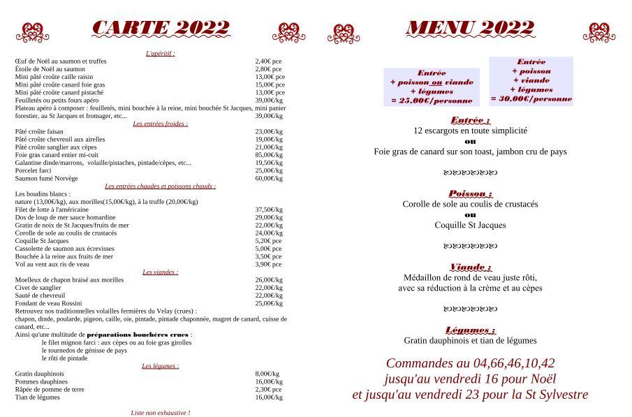 2022 carte et menu